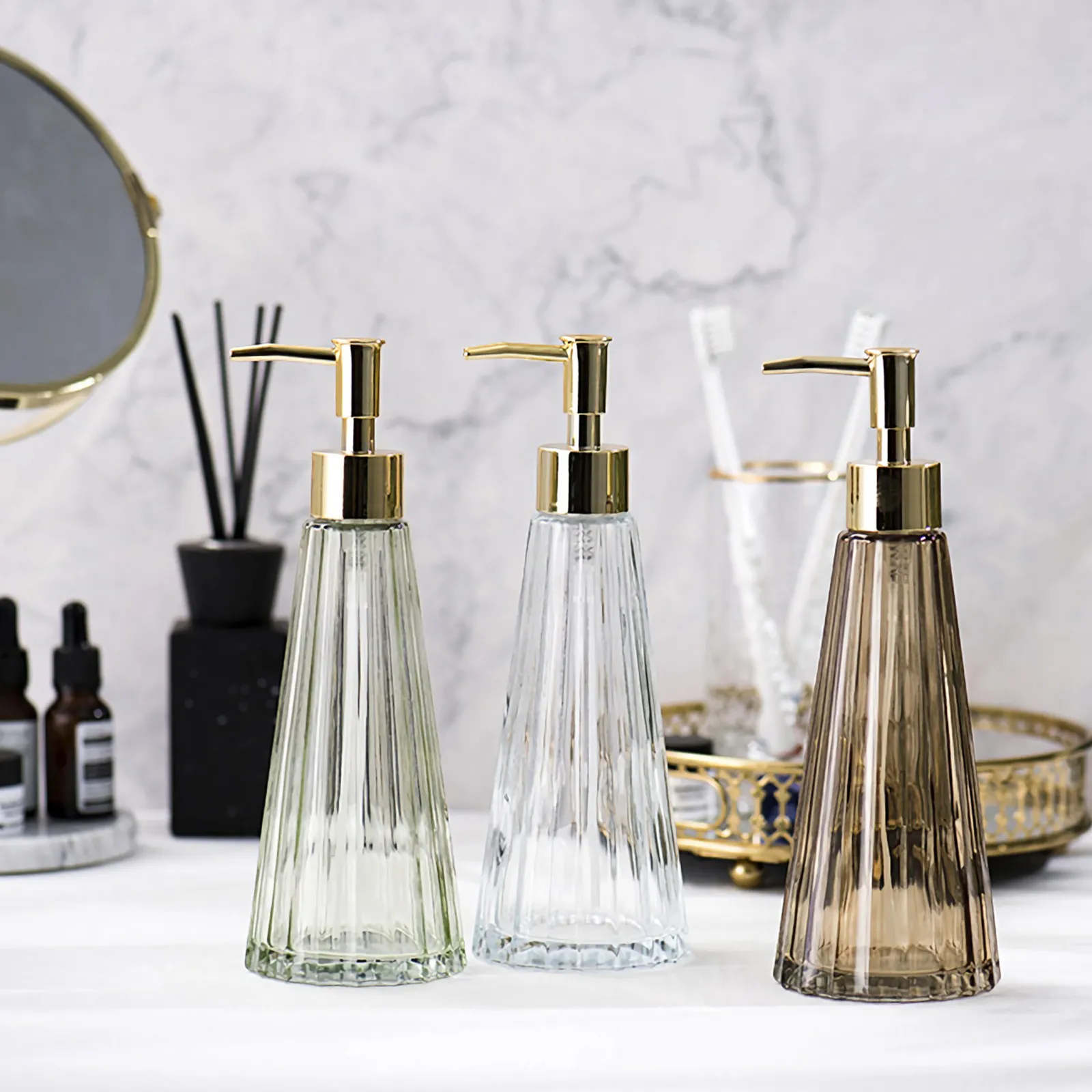 EMPO Vintage Elegant Glass Soap Dispenser, Liquid Soap / Sanitizer / Shampoo Bottle with Pump, Rustic Farmhouse Decor Hand Soap Dispenser Bathroom Accessories (Brown) - Image 14
